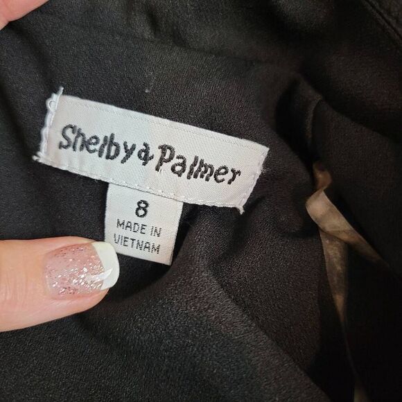 Shelby & Palmer Faux Leather Collar Button Up Sheer Blousy Sleeves Black Dress - Picture 9 of 12